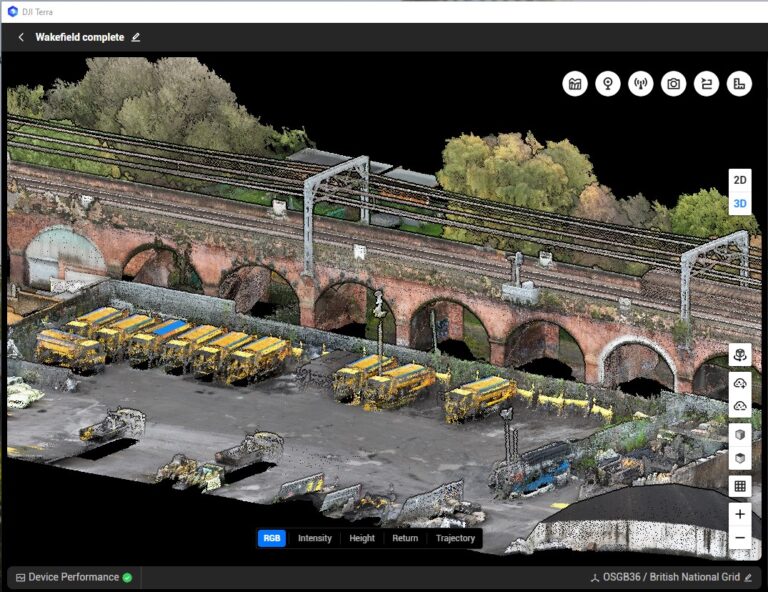 Drone LiDAR point cloud of the 99 Arches viaduct, Wakefield, captured by Infrastruct North