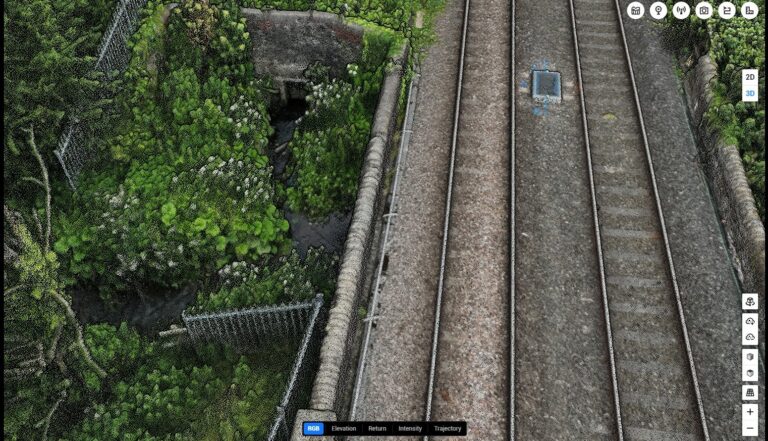 Drone LiDAR point cloud of the level crossing area at Flint railway station